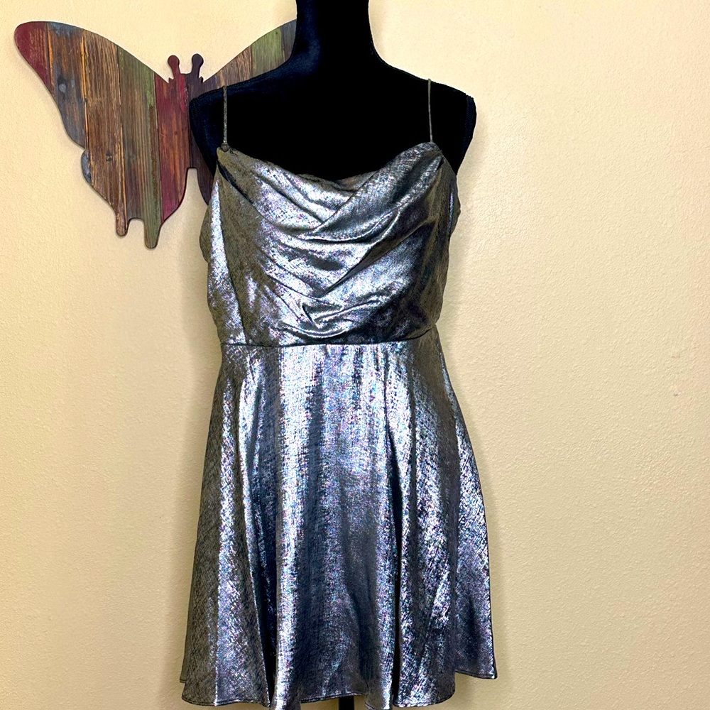 City Studio Silver Cowl Neck Cocktail Dress
